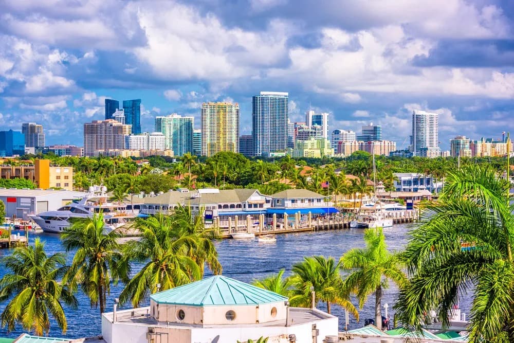 Fort Lauderdale skyline and waterfront in Broward County