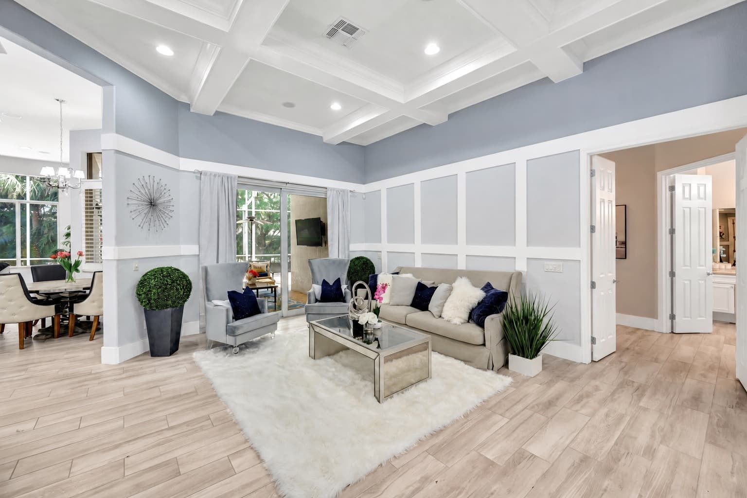 Bright interior living space with freshly painted walls and trim