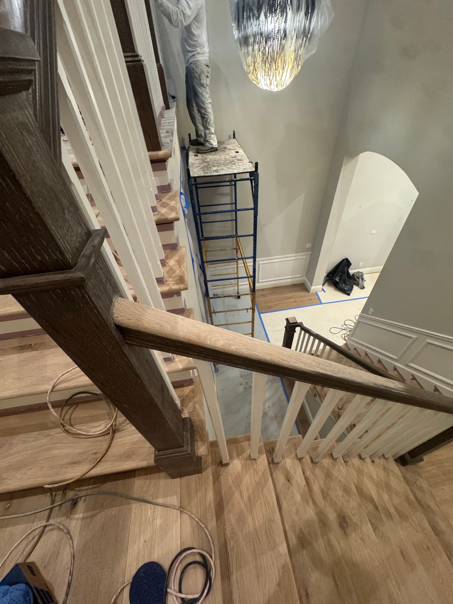 Two-story foyer stain